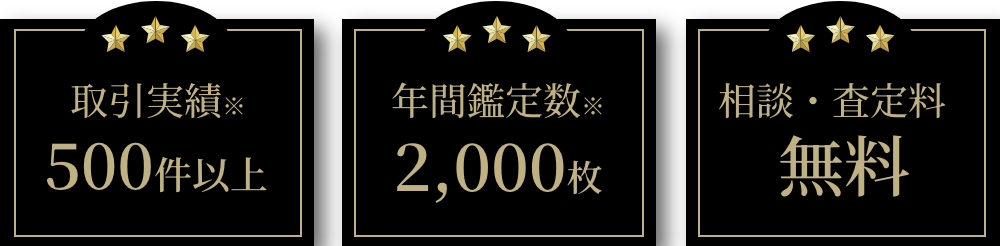 取引実績500件以上 年間鑑定数2000枚 相談・査定料無料